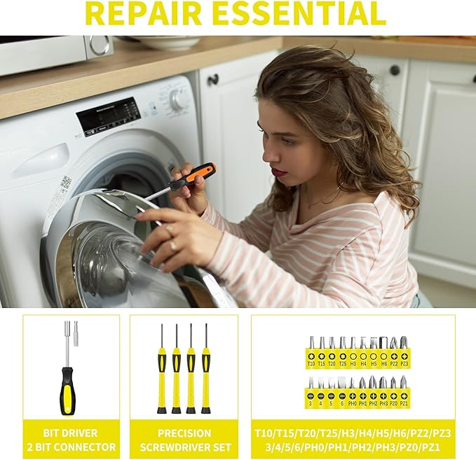 39 Piece Tool Set General Household Tool Kit - Basic Home Tool Set Small Hand Tool Kit with Plastic Toolbox Storage Case for Home Garage Office College Dormitory Use Yellow