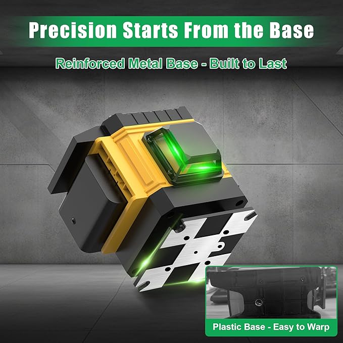 AZZUNO Laser Level 360 Self Leveling Green Beam with LCD Screen, 4x360 lazer leveler tool, Rechargeable Battery & Magnetic Base - Ideal for Construction, Tiling,yellow