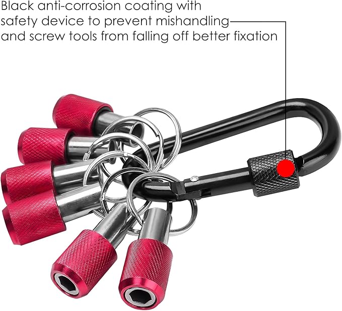 LUEXBOX 1/4 Inch Bit Holder Keychain, Hex Screwdriver Bits Holder Extension Bar, Quick Change Screw Bit Holder for Most Electric, Hand-held Screwdrivers and Drill Bits (B: Red 6pack)