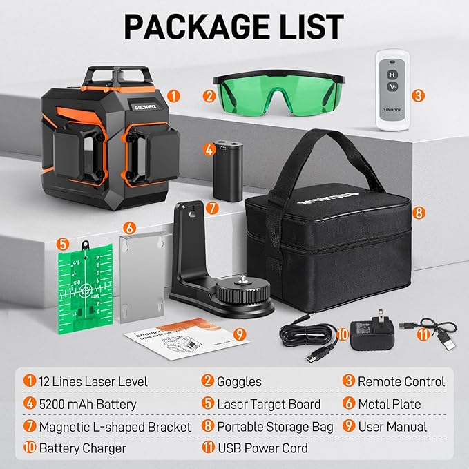 Laser Level 360 Self Leveling Green Line Laser Level Tool Wall Suction Stand Receiver 100ft Line Laser for Picture Hanging Outdoor Rechargeable Battery,3x360