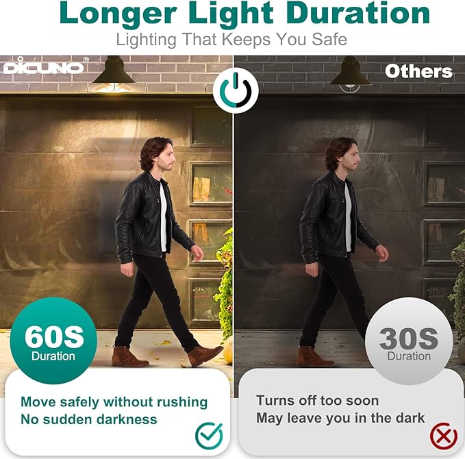 DiCUNO PIR Motion Sensor Light Bulbs Outdoor, 8W (60W Equivalent), Motion Activated Dusk to Dawn Security LED Bulb, for Front Porch, Front Door, 810LM, 2700K Warm White, 2 Pack