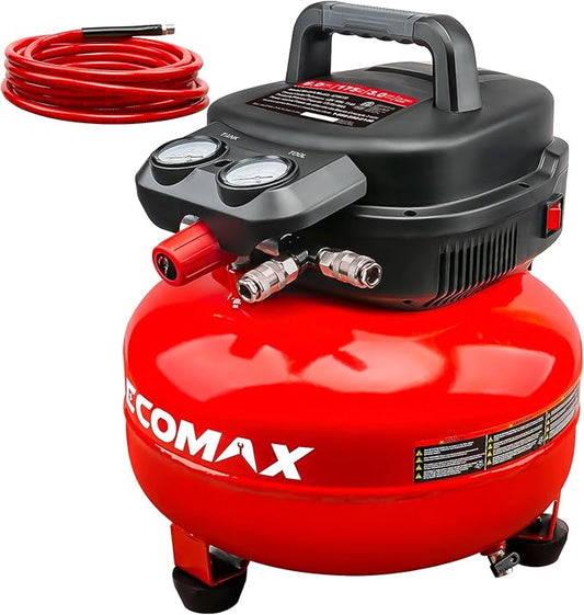 Air Compressor, 6-Gallon Pancake Air Compressor with 25 FT Air Hose, MAX 175PSI Pressure/1.5HP, Compressor for Air Tools, Car Tires, Garage, and Shop
