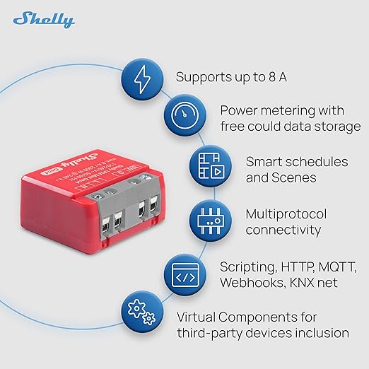 Shelly 1PM Mini Gen4 | Wi-Fi, Zigbee, Matter Smart Relay Switch with Power Metering, 1-Channel 8A | Home Automation | Alexa, SmartThings, Google Home, Apple HomeKit Compatible | iOS Android App