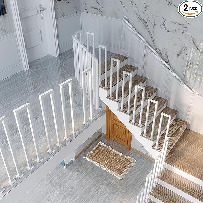 2Pcs U-Shaped Handrails for Steps, 7.9x35.4in Matte White Hand Rails for Indoor Outdoor Stairs, Stair Railing Industrial Wrought Iron Railing for Stairs Garden Loft Corridor