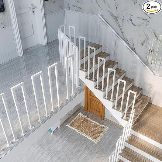 2Pcs U-Shaped Handrails for Steps, 7.9x35.4in Matte White Hand Rails for Indoor Outdoor Stairs, Stair Railing Industrial Wrought Iron Railing for Stairs Garden Loft Corridor