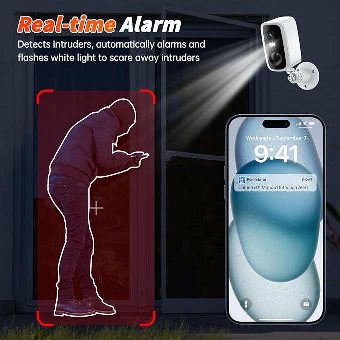 Security Cameras Wireless Outdoor - HD 2K Battery Powered Cameras for Home Security Outside, 2.4G WiFi Surveillance Indoor AI Motion Detection,Color Night Vision,2-Way Talk,Waterproof