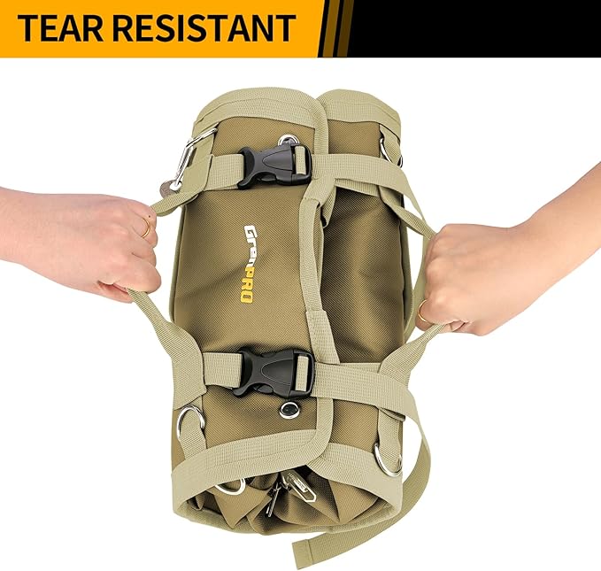 Premium Tool Bag Roll Up, Tool Roll Portable Foldable Tool Storage with 2 Detachable Pouches, Soft Rollable Tool Pouch for Mechanics, Electricians, DIY, Gifts for Dad, Men Birthday Gift, Khaki