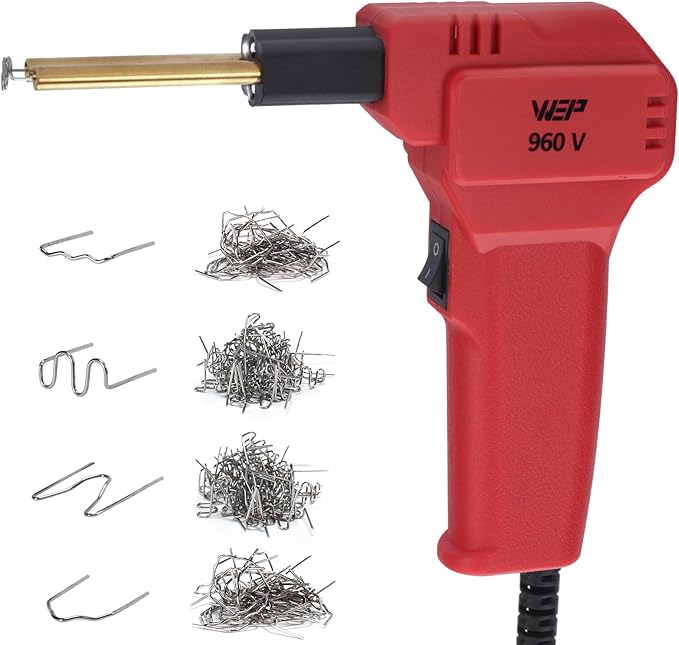 WEP 960-V Red Plastic Welder Kit 110V with LED Lights with 200 Hot Staples and Pliers for Car Bumper Plastic Welding, Plastic Gas Tank Repair, a Great Automotive Tools for Mechanics