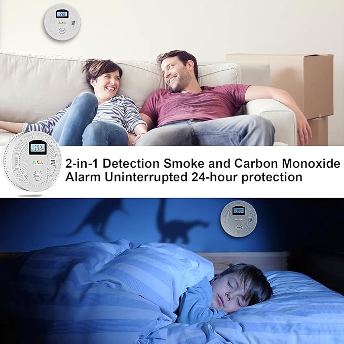 Combination Carbon Monoxide and Smoke Alarm with Digital Display, Battery Operated Smoke and Carbon Monoxide detectors 1-Pack