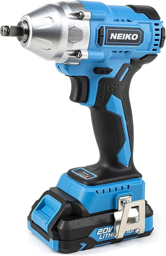 NEIKO 10880A 3/8-Inch-Drive Brushless Cordless Impact Wrench, 20-Volt Compact Impact Wrench with Lithium-Ion Charging Battery, Includes Fast Charger, 3/8 Impact Gun, 3/8 Impact Wrench, Impact Driver