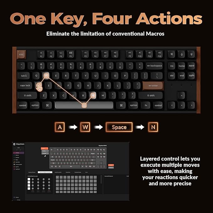 Keychron K8 HE TKL Wireless Bluetooth 2.4G Wired Triple Mode Hot Swappable Hall Effect Keyboard with QMK VIA Aluminum+Wood Frame Rapid Trigger for Mac Windows Linux-Black