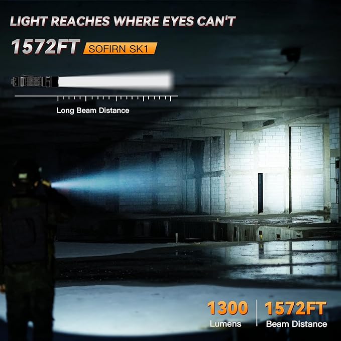 Sofirn SK1 Tactical Flashlight Rechargeable, 1571 FT Long Throw Flashlight with IP68 Waterproof, Rotary Switch Adjusts Tactical, Lockout and Duty Modes, EDC Handheld Flashlight for Emergencies Rescue