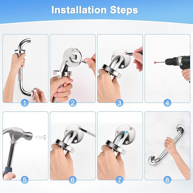 2-Pack 16 Inch Anti Slip Grab Bars for Bathtubs and Showers, Stainless Steel Safety Shower Handle for Bathroom/Toilet/Seniors/Elderly Assist Bath Handle [Chrome]