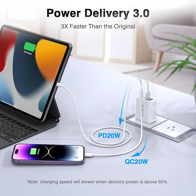 [3-Pack] USB C Wall Charger, 40W Fast USB C Charger Block, 4-Port PD+QC Wall Plug Power Adapter Multiport Type C Charging Block for iPhone 16/15/14/13/12/Pro Max, iPad,Samsung,AirPods4,Watch10,Ultra2