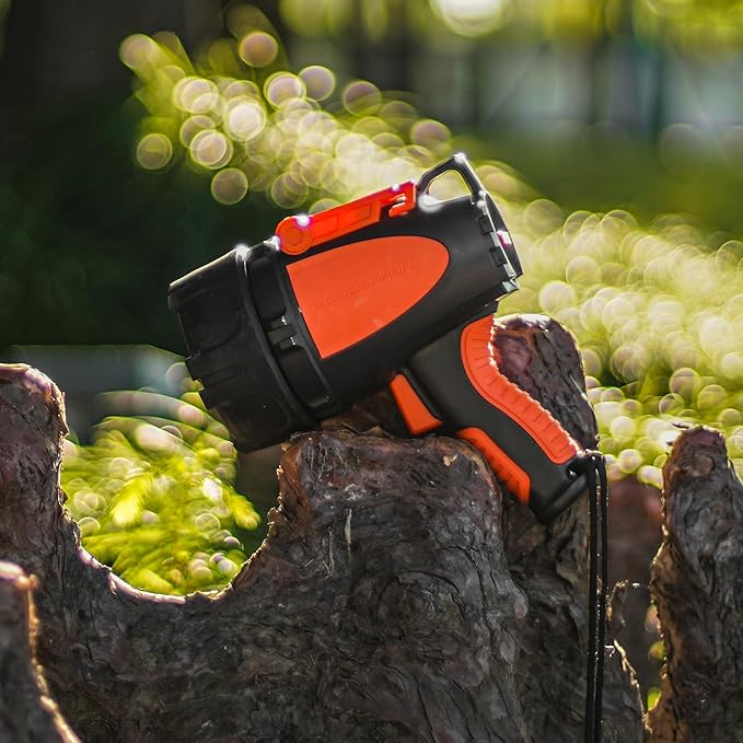 GOODSMANN Rechargeable Spotlight Waterproof Flashlight up to 4500 Lumen Handheld Searchlight Hunting Light with EVA Carrying Case USB Adapter Car Charger 9924-H101-02