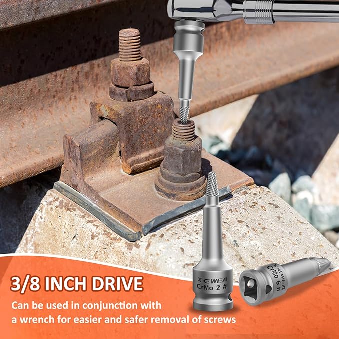 XEWEA 11PCS 3/8" Inch Drive Screw Extractor Set with Adapters, Upgrade Multi-Spline Easy Out Stripped Screw Remover Kit, 2-in-1 EZ Out Tool for Removing Rusted, Frozen or Broken Studs, Bolts, Screws