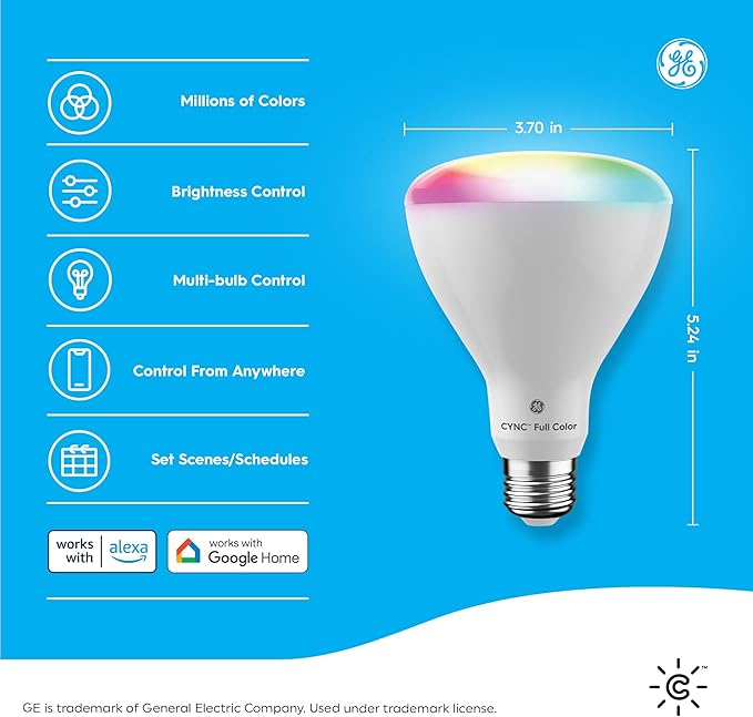 Cync GE BR30 Smart Bulb WiFi LED Light Bulbs - Color Changing Indoor Floodlight - Bluetooth Light Bulb with Alexa & Google Assistant - 9.5W 2-Pack