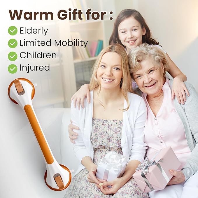 TAILI Grab Bars for Bathtubs and Showers 2 Pack Suction Grab Bar, Heavy Duty Shower Handle Removable Bath Handrails for Seniors and Elderly, Bathroom Safety Grip No Drilling Waterproof,Wood Grain