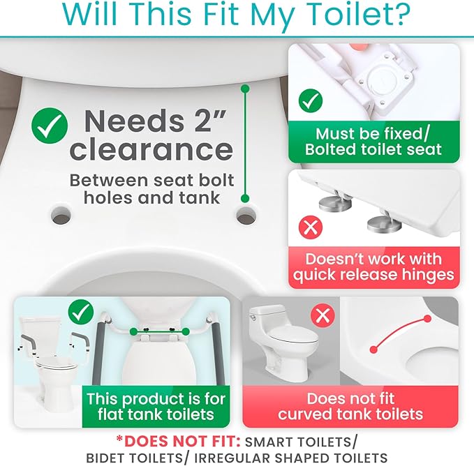 Vive Toilet Safety Rail - Adjustable Grab Bar - Compact Support Frame with Handrail for Bathroom Toilet Seat - Easy Installation for Handicap Senior Bariatrics, Elderly Balance - Padded Hand Armrest