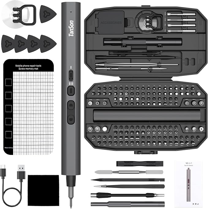 Precision Electric Screwdriver Set,160-in-1 Mini Electric Screwdriver,650mAh Rechargeable Screwdrivers,S2 Magnetic Bit,3 Torque Settings,Repair Tool Kit for Computer Phone Laptop Camera Watch Glasses