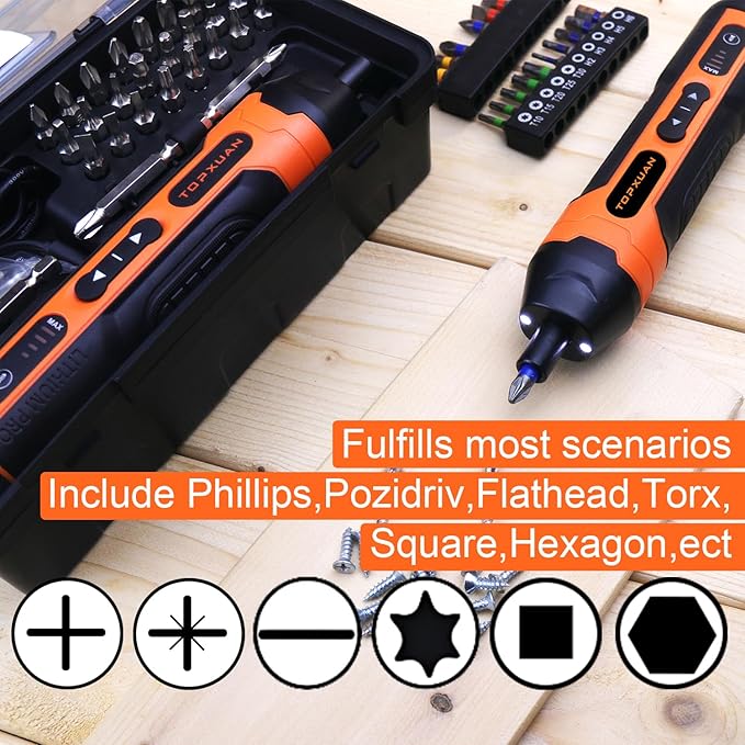 Power Screwdriver,Electric Small Drill,with LED Lights&USB Charging Battery,Speed Adjustable,Electric&Manual,Includes USB Cable&29pcs Bits Set,1 Bit Extender,Carrying Case
