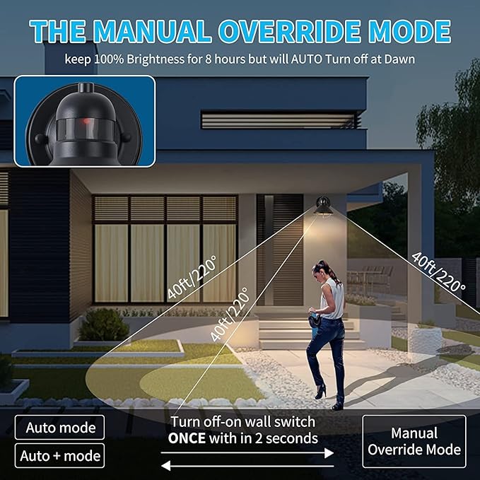 LONEDRUID 2 Pack Motion Sensor Outdoor LED Wall Light Dusk to Dawn Exterior Sconce Lighting Fixture Waterproof Wall Mount Barn Lamp Black Outside Lantern for House Porch Garage Farmhouse