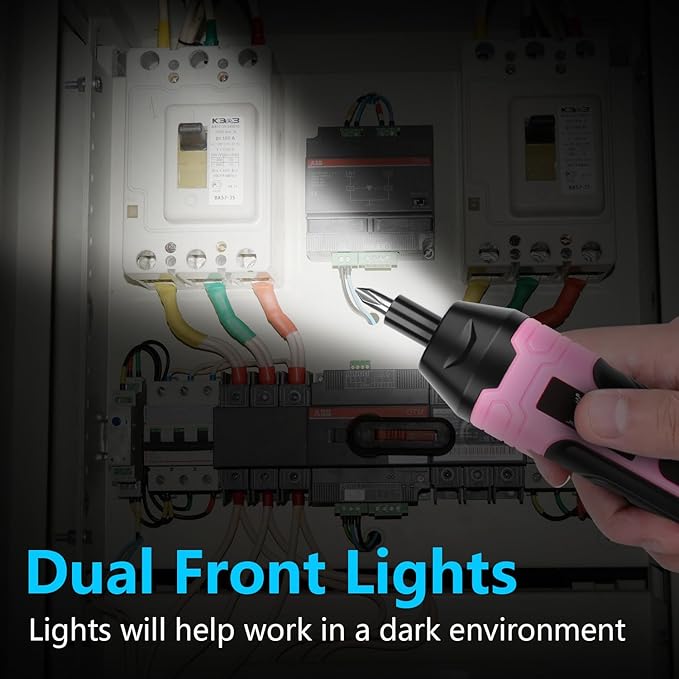 Electric Screwdriver Pink, 3.6V Rechargeable Cordless Screwdriver, 5N.m Max Torque, 4-Gear Torque, LED Light, 105 Pcs, Ideal for Women Daily & Light Industrial Use