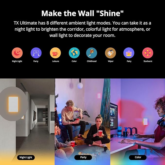 SONOFF Smart Light Switch, 2.4GHz WiFi Light Switch Works with Alexa and Google Home, T5 2 Gang 1 Way Smart Life Light Switch, Neutral Wire Required Brilliant Smart LED Touch Wall Switch