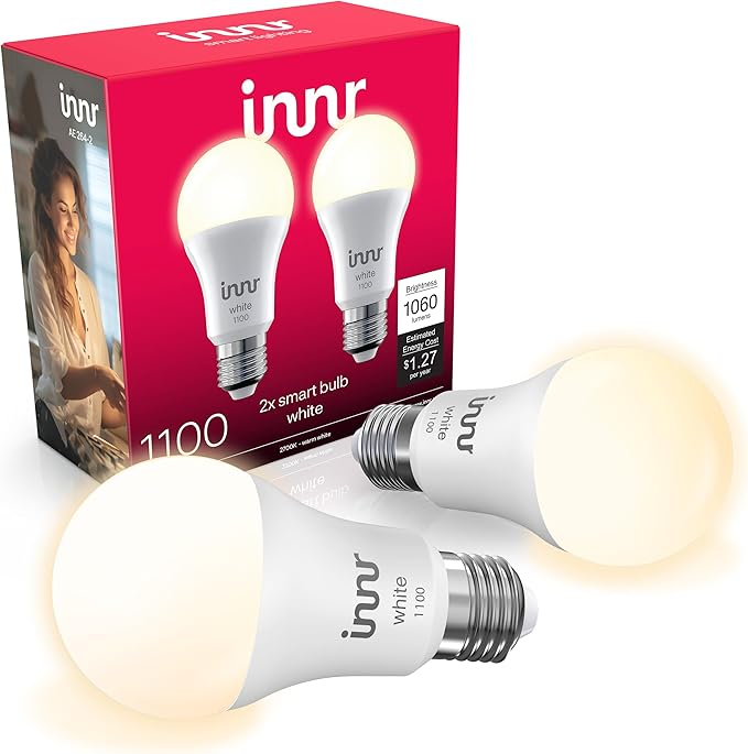innr Smart Light Bulbs, A19 Zigbee, Works with Philips Hue* and Alexa (Bridge Required), Soft White Light Bulb, Dimmable, E26 LED Bulb 75 Watt, Warm White, 1060lm 2-Pack