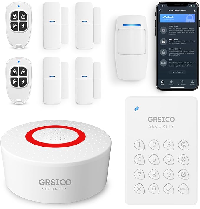 Wireless Alarm System 9 Piece Kit, WiFi Alarm System for Home Security with Phone APP Alert (Alarm Siren, Keypad, Remote, Motion, and Door Sensors) for Home, Apartment, Compatible with Alexa