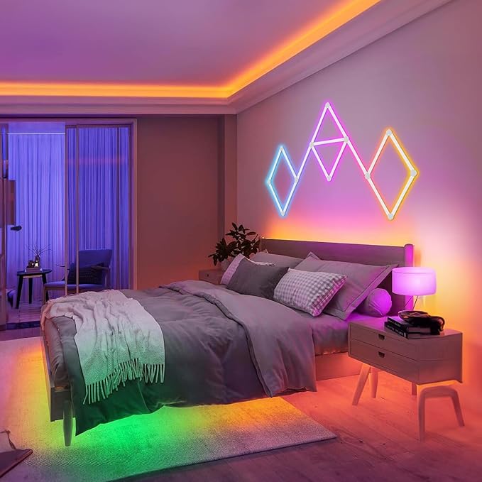 Smart Wall Light Lines, WiFi RGB LED Light Bars, 16M+ Color Dimmable Music Sync DIY Home Decor Light Bars for Gaming Party Streaming Lovers, Work with Alexa & Google Assistant (6 Lines,White)