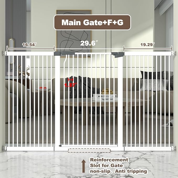 41" Extra Tall and Wide Baby Gate, 65.8-68.5'' Wide Pet Cat Gate for Doorway, Extra Wide Pressure Mounted Child Door with Expansion Kit, Metal Safe Gate, Tall Dog Gate, White