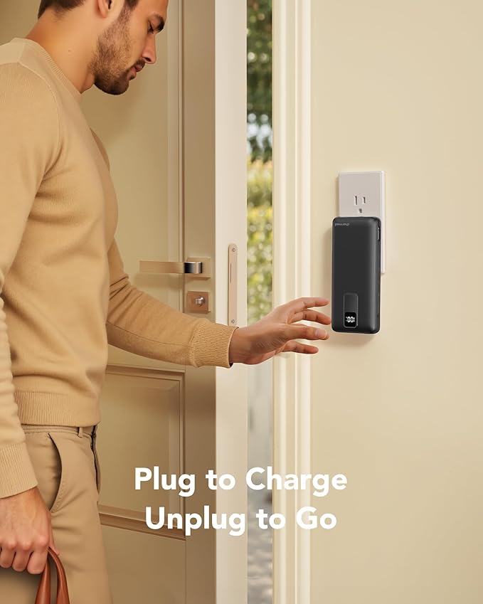 charmast Portable Charger 20000mAh with Wall Plug, Fast Charging Power Bank USB C, 20W PD Battery Pack with Built-in Cables Travel Essential for iPhone 16/15/14, Samsung, iPad More Devices (Black)