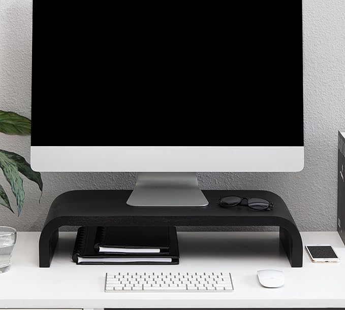 Anji Mountain Wood Monitor Stand Riser Desk Desktop Organizer Table for Home, Office Workspace, Laptop Riser, Ergonomic Design Stand for Gaming Setup, Black