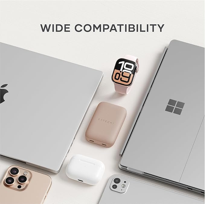 Satechi OntheGo 67W Wall Charger, GaN USB C Travel Charger with 2 USB-C PD Fast Charging Ports, for MacBook Pro/Air, iPad Pro/Air, iPhone 16, Steam Deck, Galaxy, Windows – Desert Rose