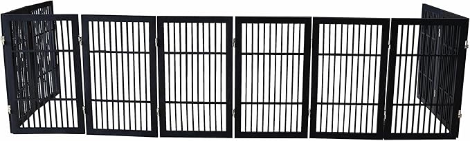 Pet Dog Gate Strong and Durable Freestanding Folding Acacia Hardwood Portable Wooden Fence Indoors or Outdoors by Urnporium (Black Pet Gate, 10 Panel 30" Tall)