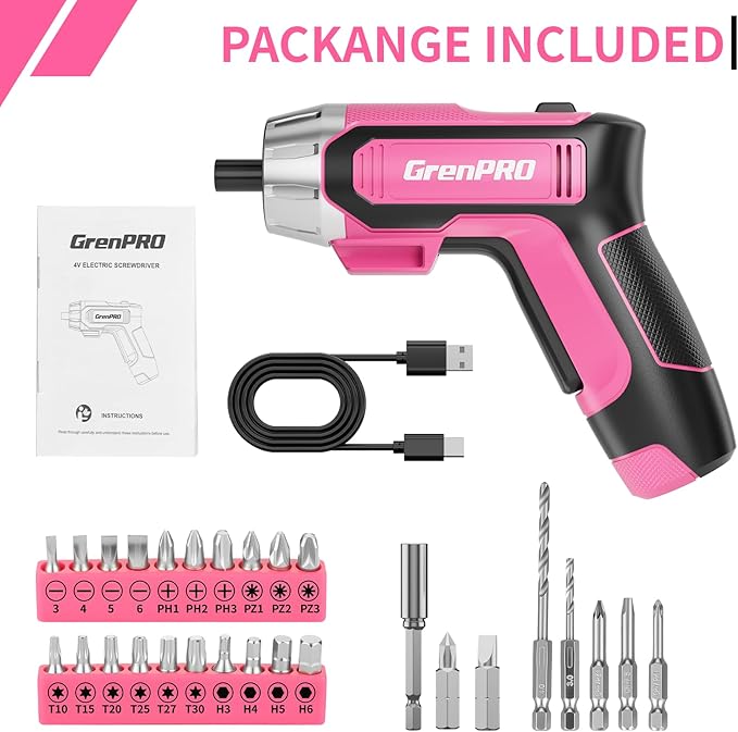 4V Electric Screwdriver Rechargeable 29pcs, Cordless Screwdriver, USB Small Power Screwdriver Set with Bits, Pink
