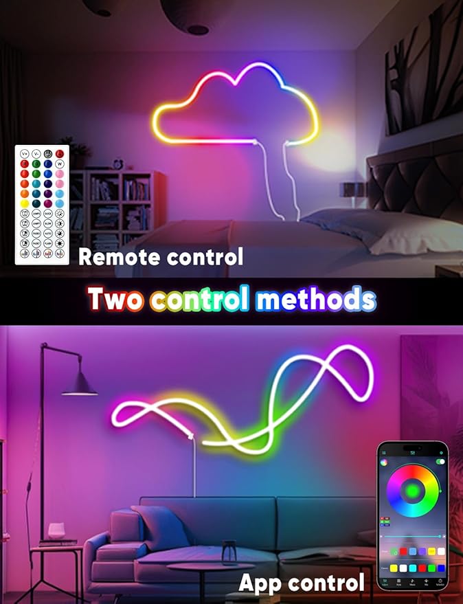 KIKO 32.8ft Rope Lights, 10m Led Strip Lights Remote APP Control,IP67 Outdoor Neon Lights Music Sync Led Rope Lights DIY Mode Neon Flex Strip Lights for Bedroom Indoors Outdoors Decor