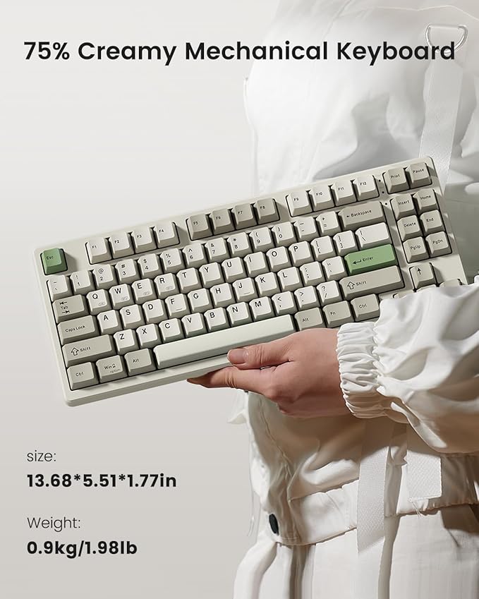 Wireless Mechanical Keyboard,Gasket Mounted with Creamy Sound,Bluetooth/2.4GHz/USB-C,Custom Hot Swappable,RGB Backlit,75% Compact Layout for Gaming/Typing/Win/Mac/PC (Industrial Gray,Linear Switch)
