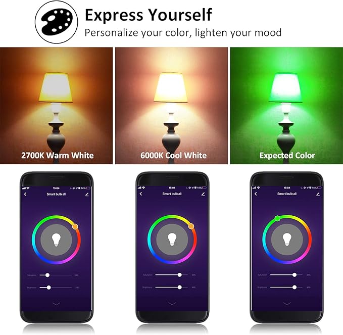 Smart LED Light Bulbs 150W Equivalent, 1600LM 16W Alexa Light Bulbs, A19 E26 Ultra Bright Color Changing Light Bulbs, 2.4 GHz WiFi Dimmable Light Bulbs Compatible with Alexa, Google 4 Packs(Upgrated)