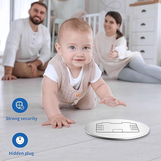 Vagueior Recessed Floor Electrical Outlet Kit, Circular Hidden Duplex GFCI Outlet+20A Tamper-Resistant Receptacle Outlet，Waterproof Electrical Outlet Covcer Box, UL Certified,Silver（1 Pack