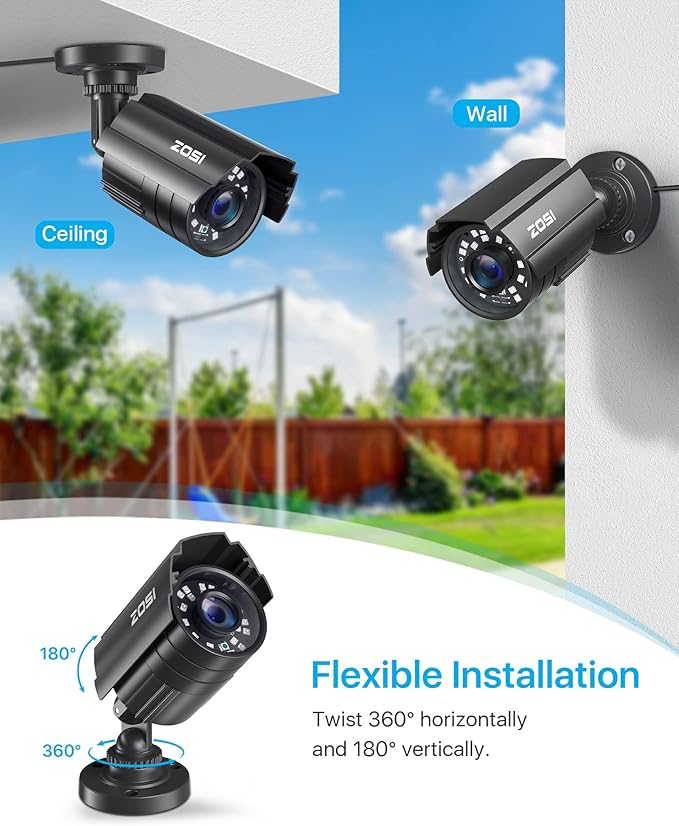 ZOSI 4PK 1920TVL 1080P Security Camera 3.6mm Lens 2MP CCTV Camera Home Security Day Night Waterproof Camera for 1080P/5MP/4K HD-TVI Analog DVR System