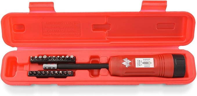 NEIKO 10573B 1/4” Torque Screwdriver Set, 20 Hex Bits, 10 to 50 In-Lbs, Long Shank Screwdriver Torque Wrench, Adjustable Inch-Pound Torque Screwdriver for HVAC and Gunsmiths