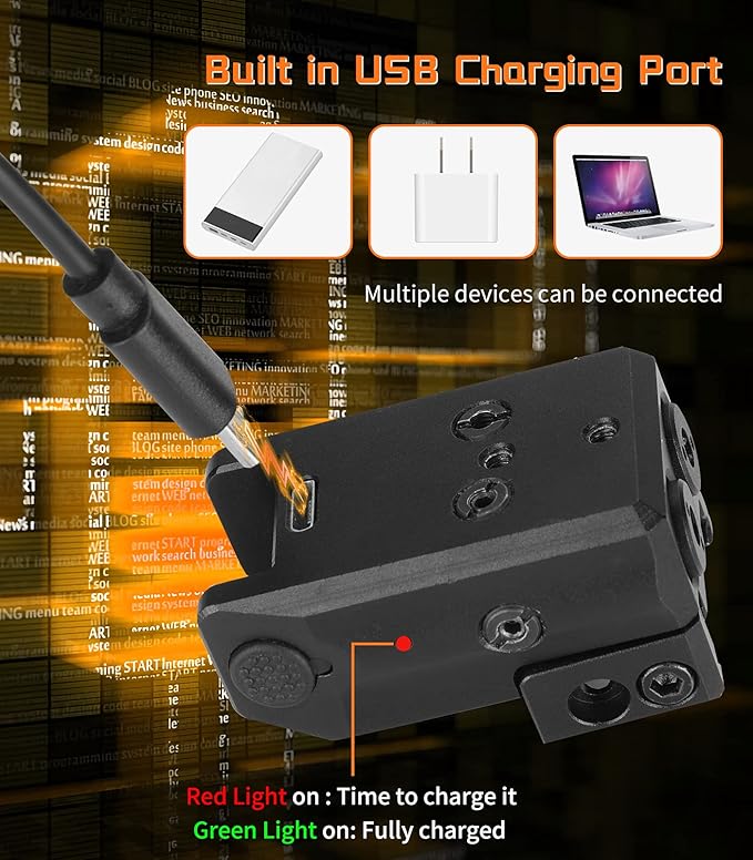 Red Green Purple Blue Laser Light Combo, 800 Lumens Tactical Flashlight Laser Sight, Built-in USB Rechargeable Battery, Adjustable Compact Tactical LED Light Laser Beams for Handguns with a Rail