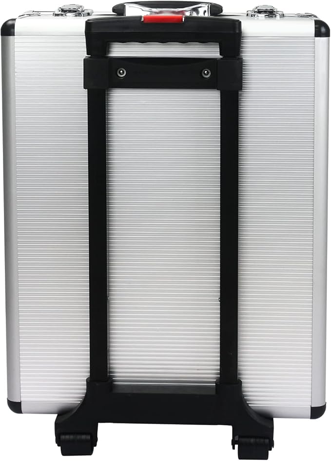 Aluminum Trolley Case Tool Set, Hand Tool Box with 4 Layers of Toolset and Wheels, Portable Tool Box for Home/Auto Repair for Men (White)