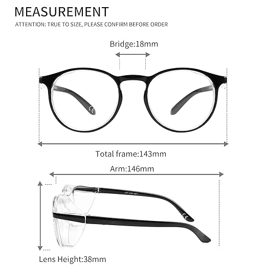 Alsenor Safety Glasses Anti Fog Goggles Protective Eyewear Blue Light Blocking Anti Dust UV Protection Glasses For Men Women (Round-Black)