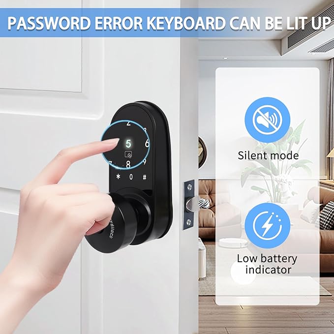 Electronic Door Lock with Touchscreens,Door Locks for Front Door, Electronic Door Knob with/IC Card/Password/Key,Digital Door Lock with Keypad