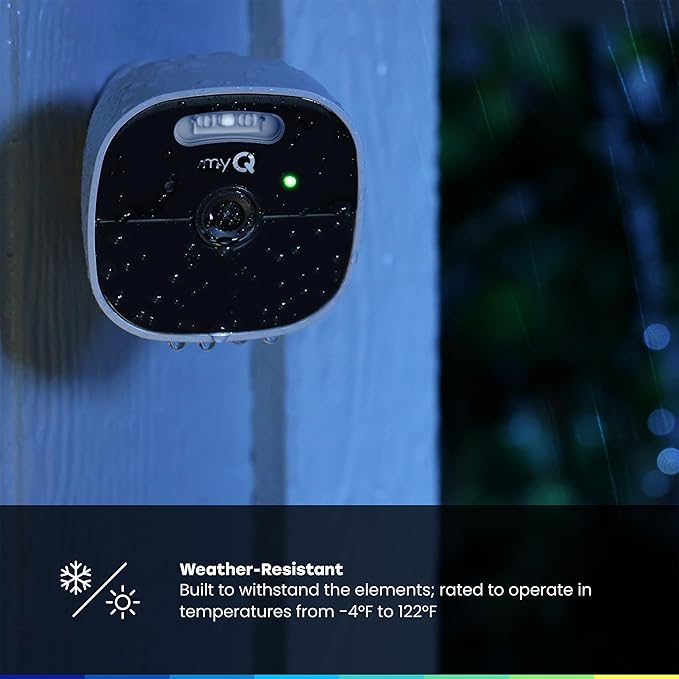 CHAMBERLAIN myQ Outdoor Battery Camera | 2K Camera, Color Night Vision, Spotlight, Motion Alerts, Live View with Two-Way Talk, Wireless, Weather-Resistant, Outdoor, White, 2 Pack