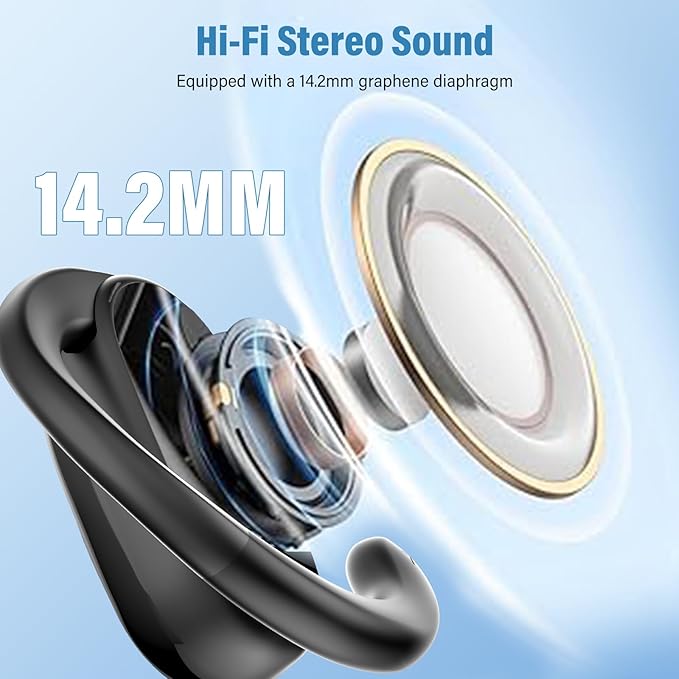 Open Ear Headphones, Wireless Bluetooth 5.4 Earbuds with Big Earhooks, Ultra-Comfort Open Ear Earbuds, 58 Hours HD Stereo Sound Over Ear Earphones, IP7 Waterproof Headset for Workouts, Black