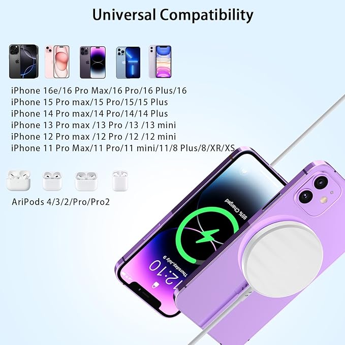 Magnetic iPhone Wireless Charger,10FT Fast Charging Apple Mag Safe Charger Wireless Charging Pad for iPhone 16 Pro Max/16 Plus/15 Pro Max/15 Plus/14/13/12/11/AirPods 4/3/Pro2 Phone Mag safe Charge Pad
